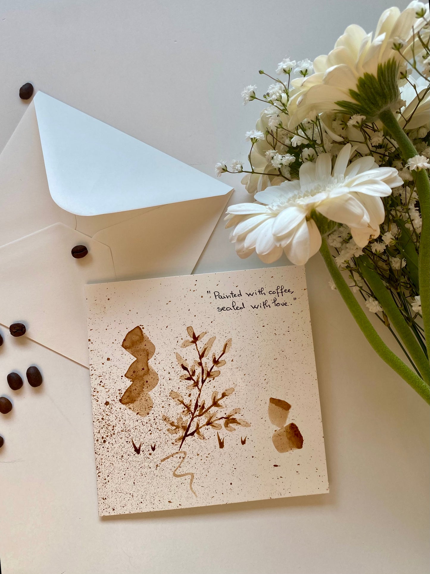 🎁 Carte illustrée – Peinture au café | 13,5 cm x 13,5 cm