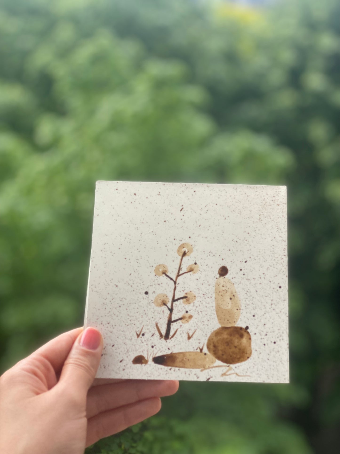 🎁 Carte illustrée – Peinture au café | 13,5 cm x 13,5 cm