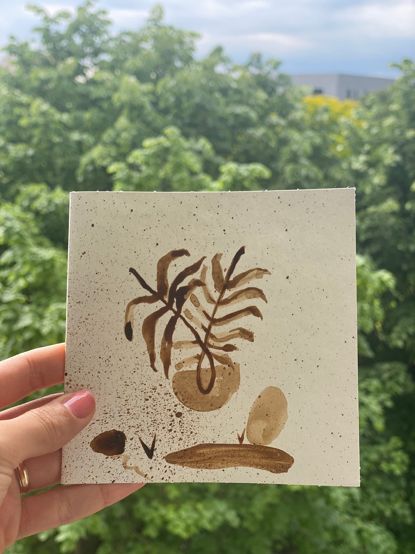 🎁 Carte illustrée – Peinture au café | 13,5 cm x 13,5 cm