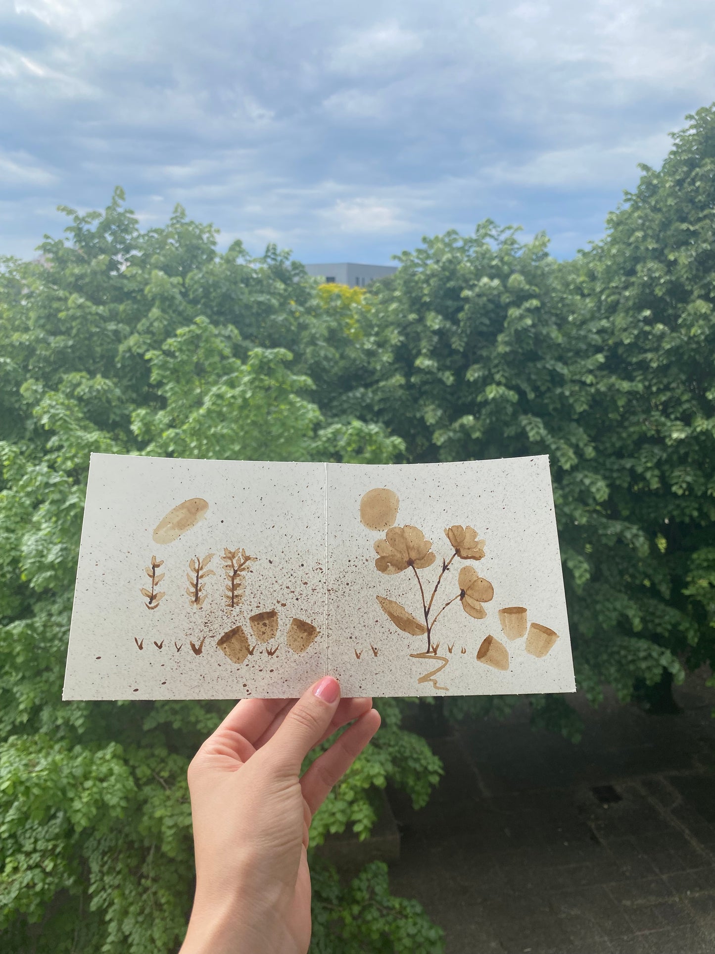 🎁 Carte illustrée – Peinture au café | 13,5 cm x 13,5 cm