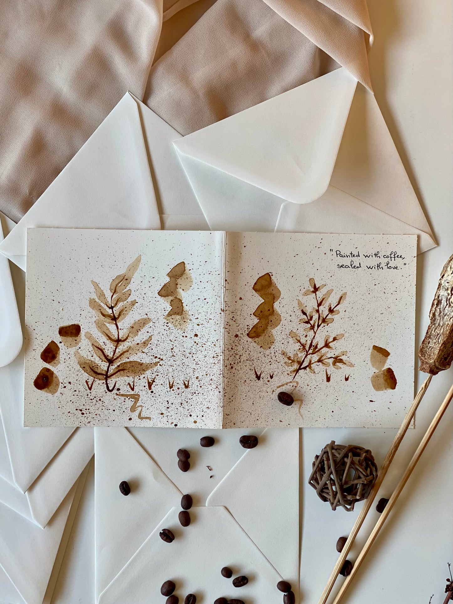 🎁 Carte illustrée – Peinture au café | 13,5 cm x 13,5 cm