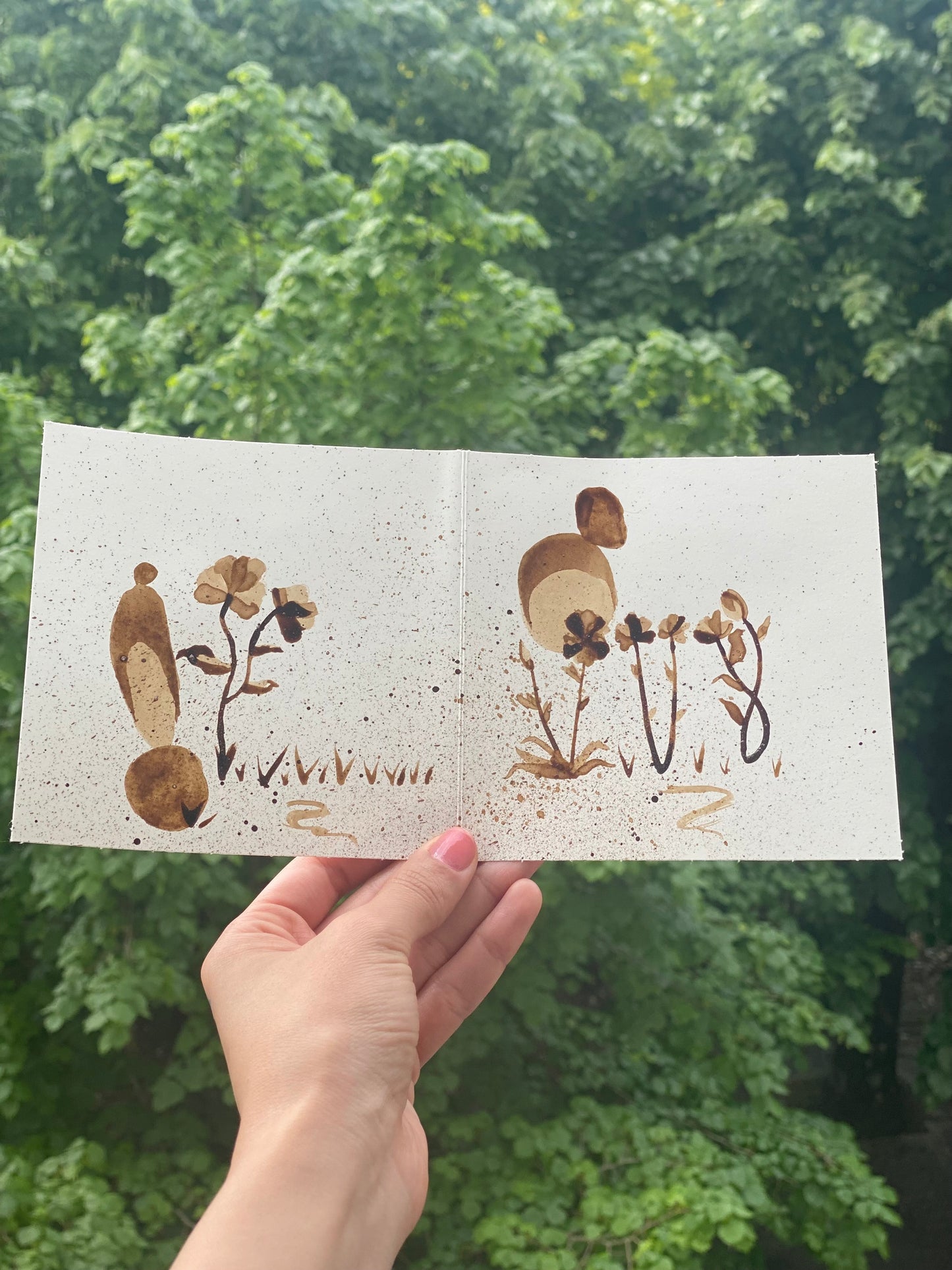 🎁 Carte illustrée – Peinture au café | 13,5 cm x 13,5 cm