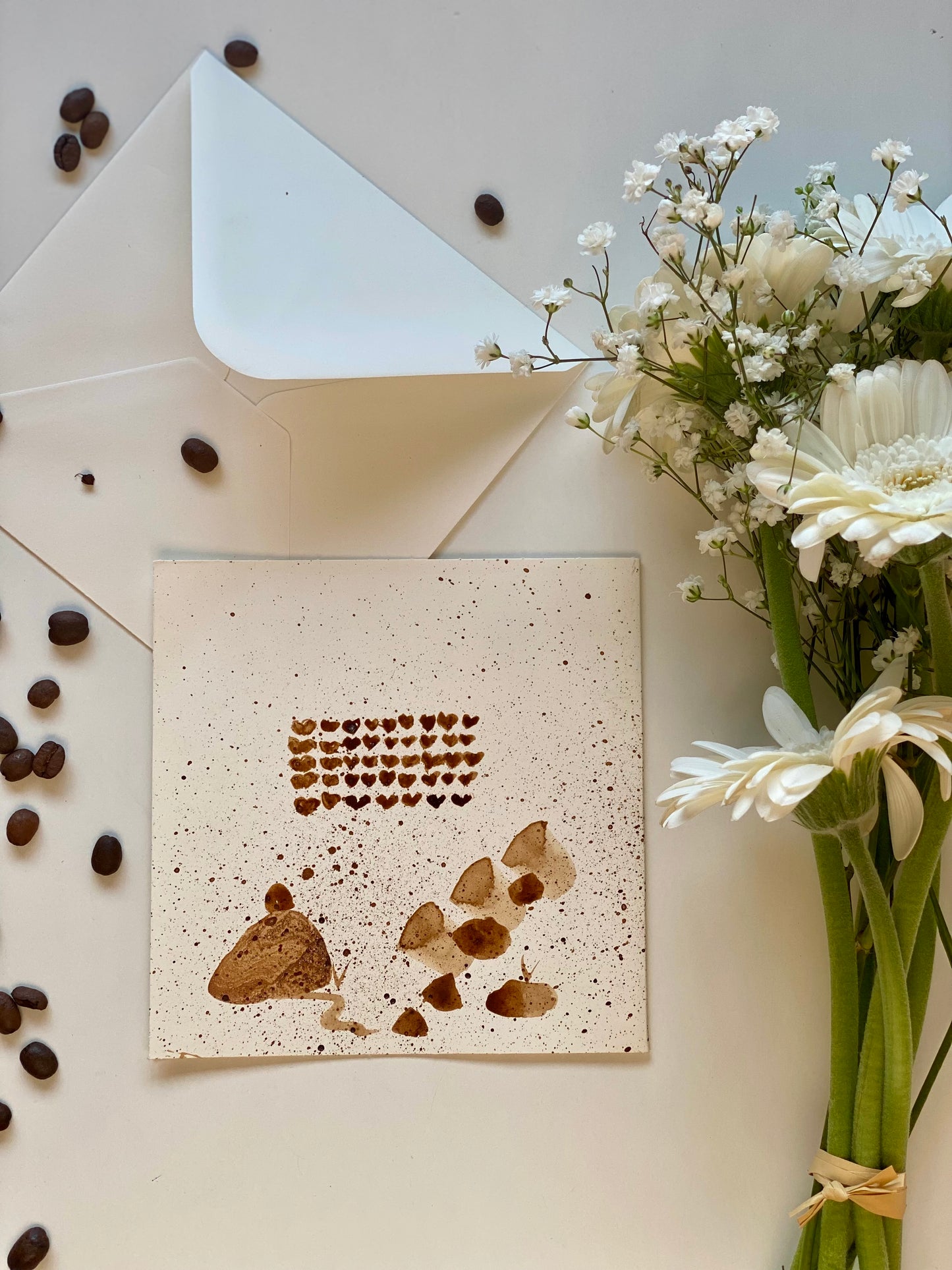 🎁 Carte illustrée – Peinture au café | 13,5 cm x 13,5 cm