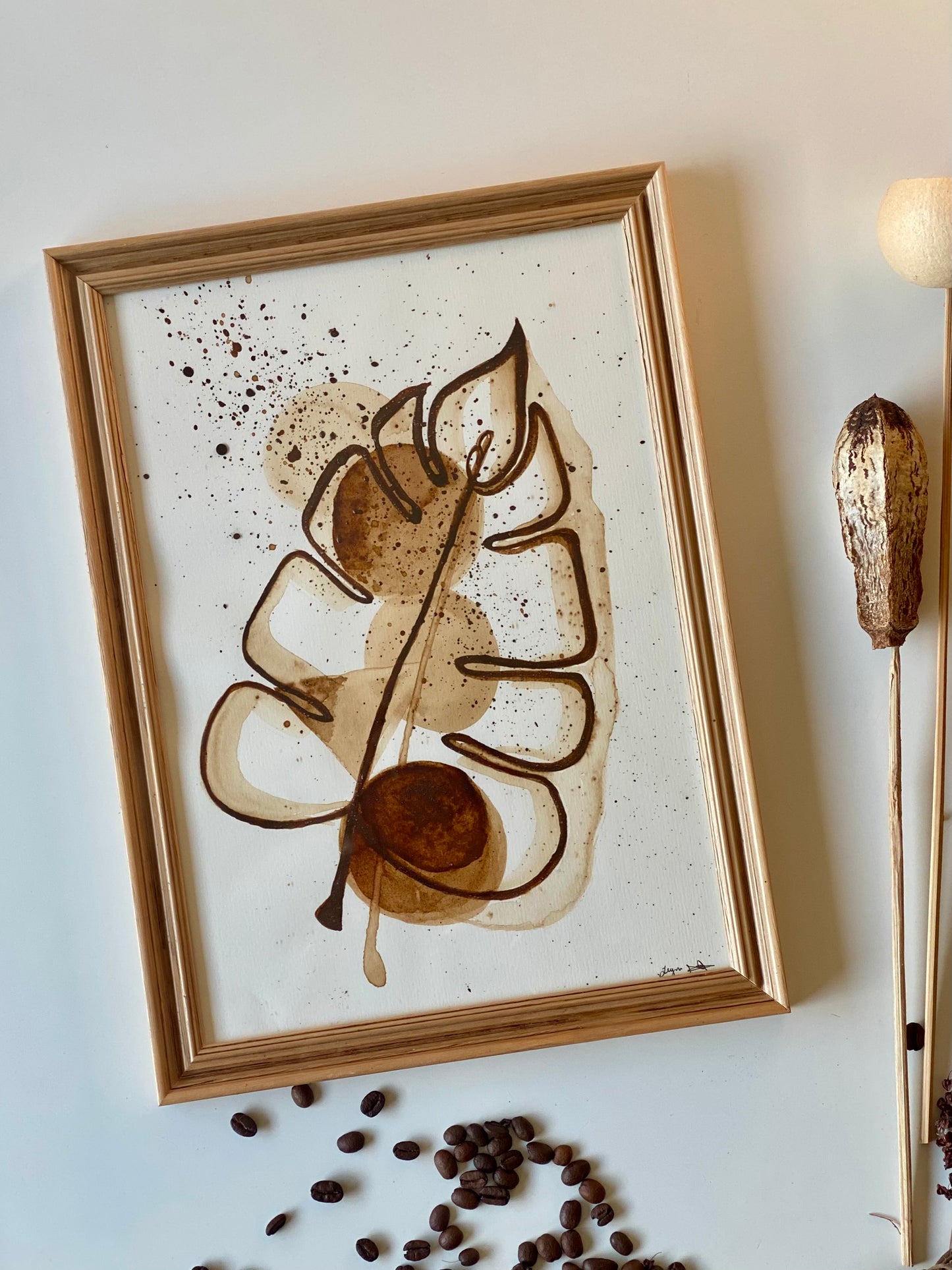 Feuille Immortelle | A4, Cadre bois inclus : 32,5 cm × 24 cm