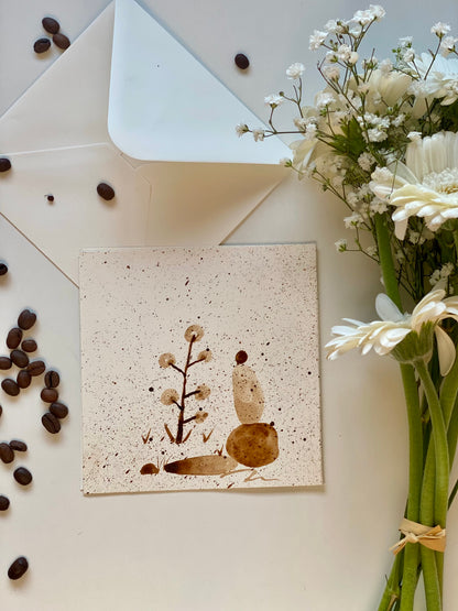 🎁 Carte illustrée – Peinture au café | 13,5 cm x 13,5 cm
