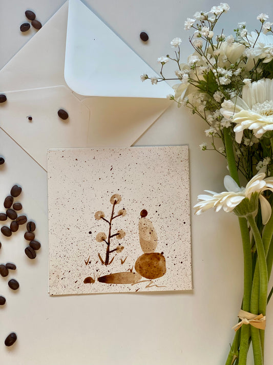 🎁 Carte illustrée – Peinture au café | 13,5 cm x 13,5 cm