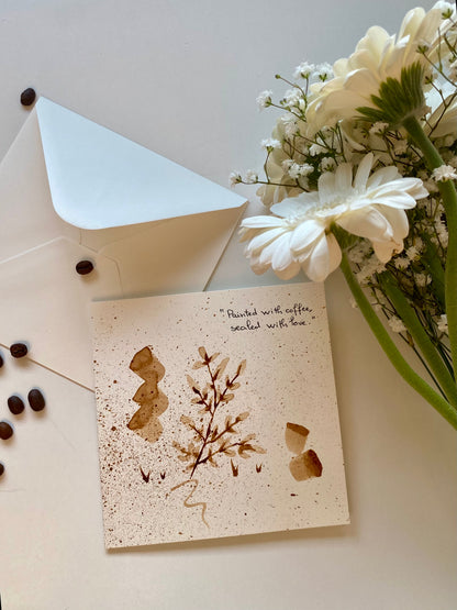 🎁 Carte illustrée – Peinture au café | 13,5 cm x 13,5 cm