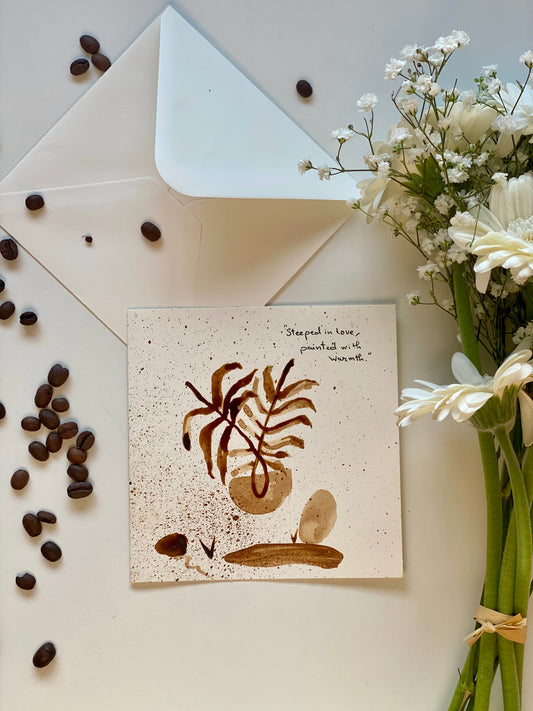 🎁 Carte illustrée – Peinture au café | 13,5 cm x 13,5 cm