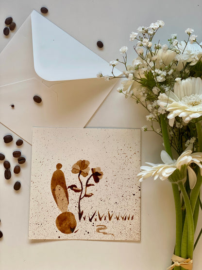 🎁 Carte illustrée – Peinture au café | 13,5 cm x 13,5 cm
