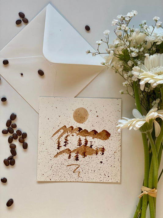 🎁 Carte illustrée – Peinture au café | 13,5 cm x 13,5 cm