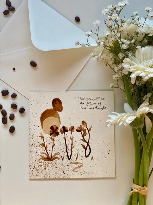 🎁 Carte illustrée – Peinture au café | 13,5 cm x 13,5 cm