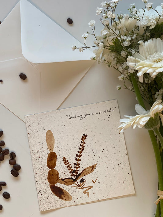 🎁 Carte illustrée – Peinture au café | 13,5 cm x 13,5 cm